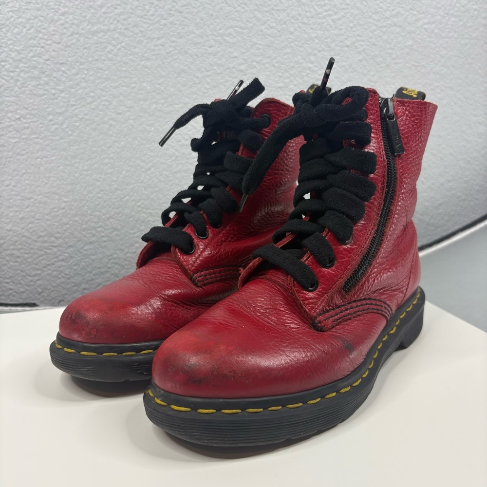 Doc Martens Red Leather Zippered Boots - Picture 3 of 11